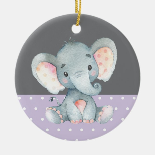 Girl Elephant Babydusche Lila Keramik Ornament (Vorne)