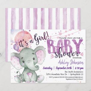 Girl Elephant Babydusche Lila, Lavendel Einladung