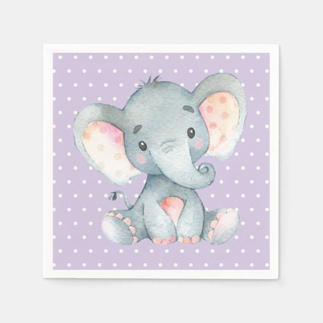 Girl Elephant Babydusche Lila Napkins Serviette (Vorderseite)