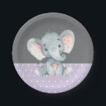 Girl Elephant Babydusche Lila und grau Pappteller<br><div class="desc">Babydusche für Mädchen Lila und graue Papierplatte</div>
