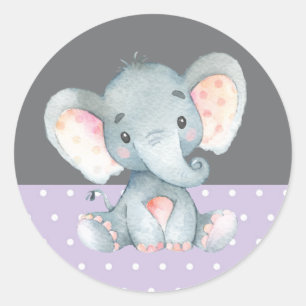 Girl Elephant Babydusche Lila und grau Runder Aufkleber