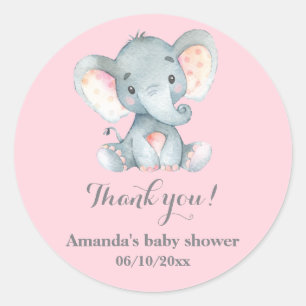 Girl Elephant Babydusche Pink Danke, dass ihr für Runder Aufkleber