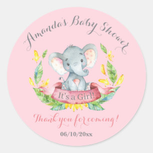 Girl Elephant Babydusche Pink Danke, dass ihr für Runder Aufkleber