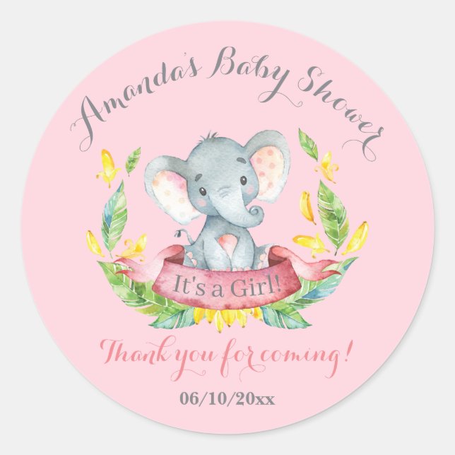 Girl Elephant Babydusche Pink Danke, dass ihr für  Runder Aufkleber (Vorderseite)