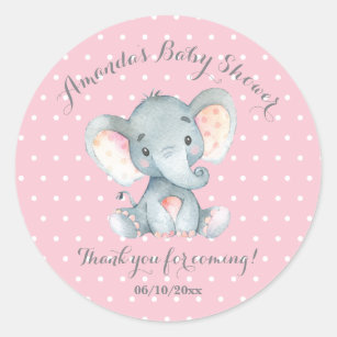 Girl Elephant Babydusche Rosa Vielen Dank Runder Aufkleber