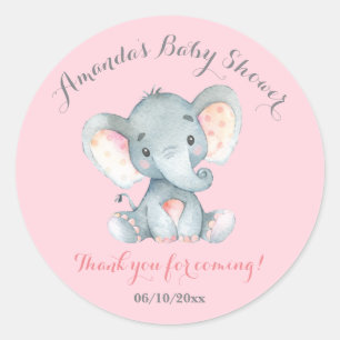 Girl Elephant Babydusche Rosa Vielen Dank Runder Aufkleber