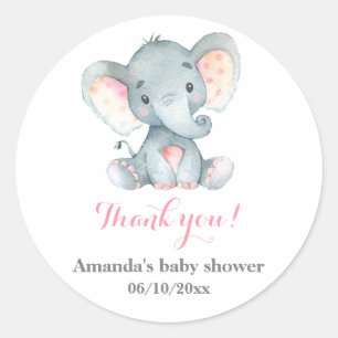 Girl Elephant Babydusche Rosa Vielen Dank Runder Aufkleber