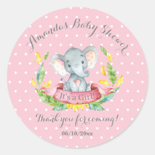 Girl Elephant Babydusche Rosa Vielen Dank Runder Aufkleber