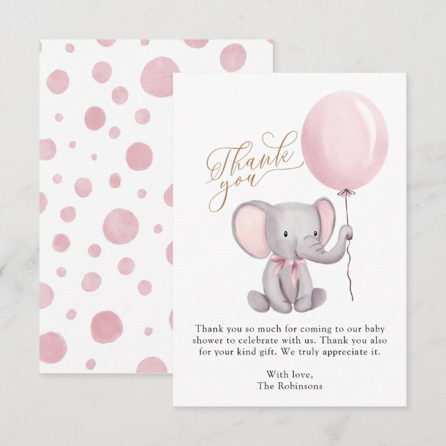 Girl Elephant Balloons Babydusche Danke Karte (Vorne/Hinten)