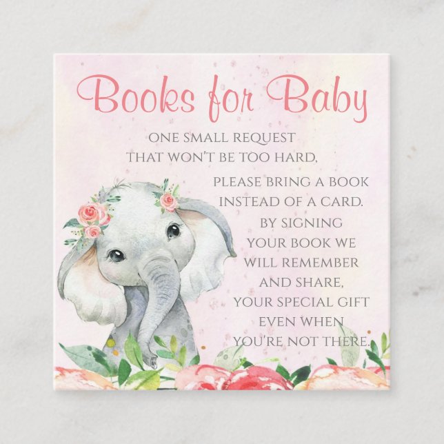 Girl Elephant Book Request Cards Quadratische Visitenkarte (Vorderseite)