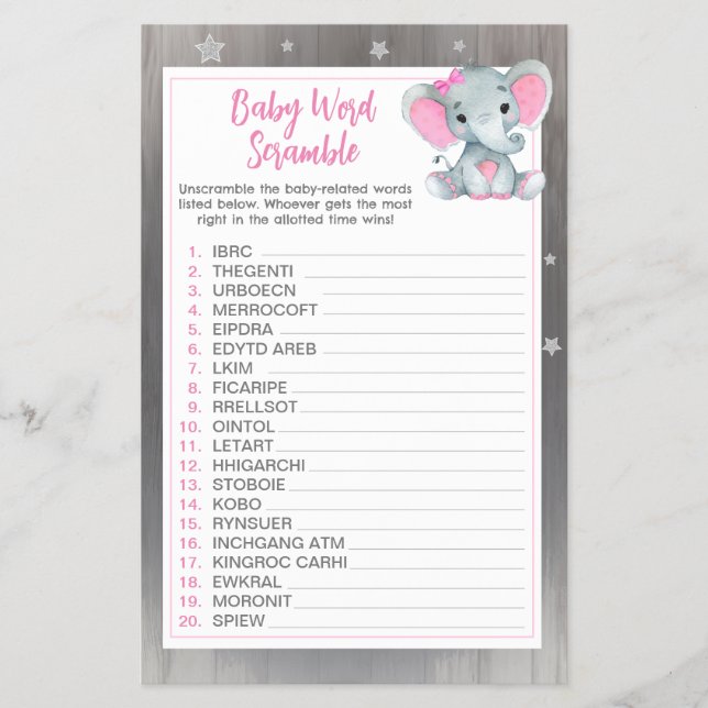 Girl Elephant Crescent Stars Word Scramble Game Flyer (Vorne)