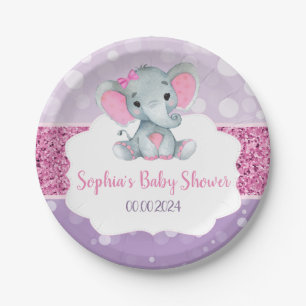 Girl Elephant Dusche Rosa Lila Papier Napkins Pappteller