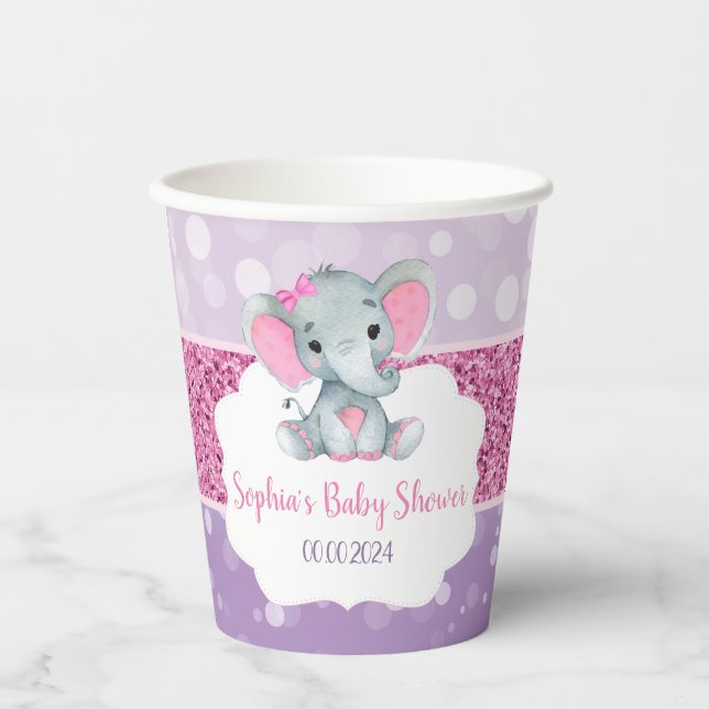 Girl Elephant Dusche Rosa Lila Papiertüten kundens Pappbecher (Vorderseite)