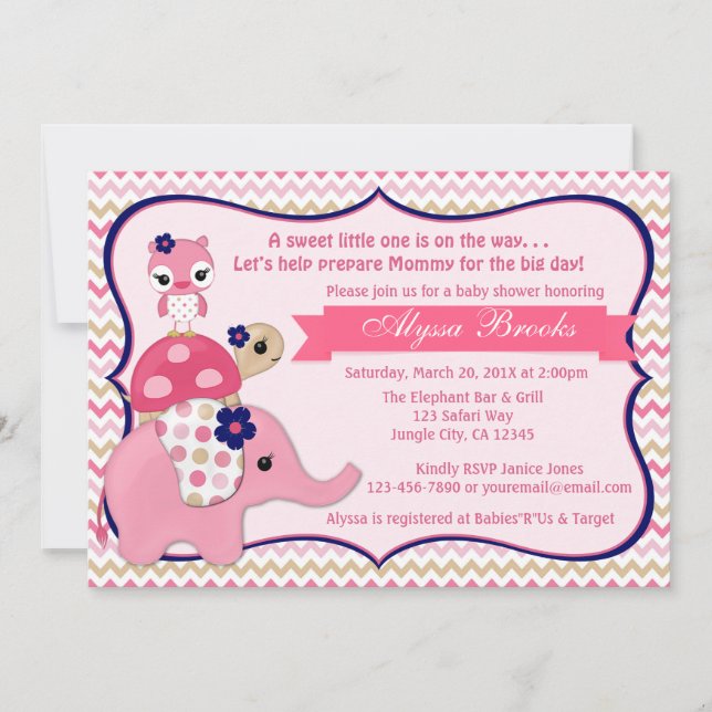 Girl Elephant Ellie Baby Shower Einladungen (Vorderseite)