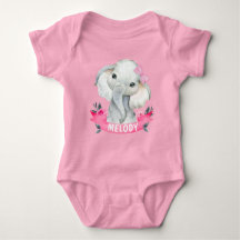 Girl Elephant mit Individuelle Name Pink Bodysuit