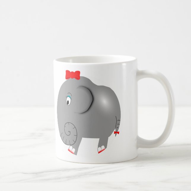 Girl Elephant mit Red Bow Niedlich Kaffeetasse (Rechts)