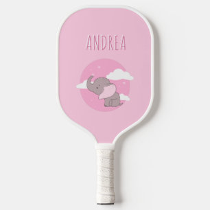 Girl Elephant Niedlich Pink Dreamy Clouds Kinder N Pickleball Schläger