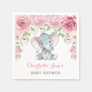 Girl Elephant Paper Napkin Pink Floral Baby Dusche Serviette