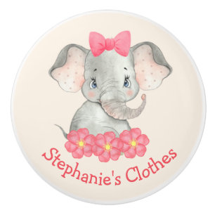 Girl Elephant Personalisiert Watercolor Pink-Kinde Keramikknauf