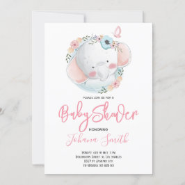 Girl Elephant Pink Baby Dusche Einladung