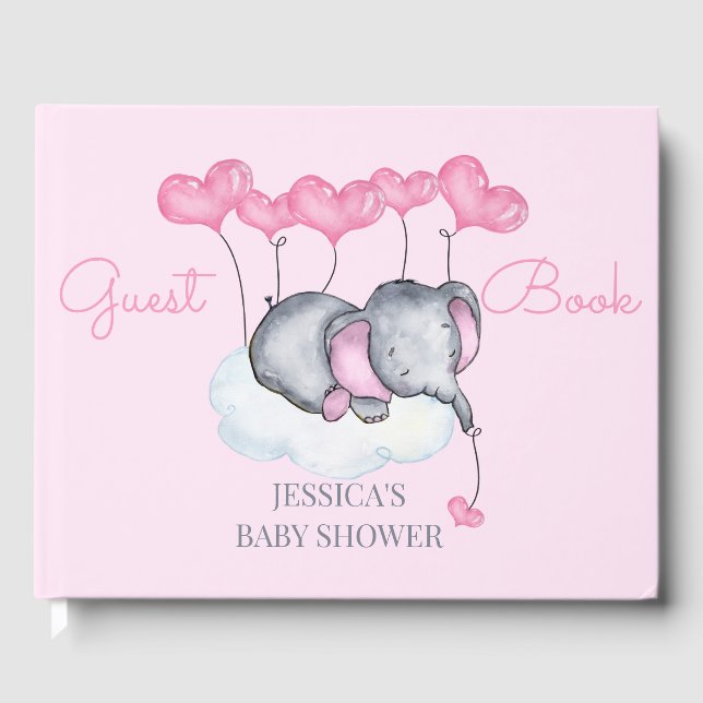 Girl Elephant Pink Baby Dusche Gästebuch (Vorderseite)