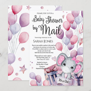 Girl Elephant Pink Balloons Baby Dusche von Mail Einladung