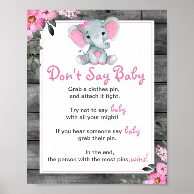 Girl Elephant Say Baby Girl Shower Game Poster (Vorne)