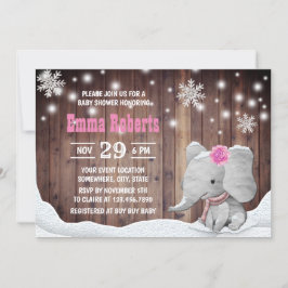 Girl Elephant Snowflaches Rustic Winter Baby Showe Einladung