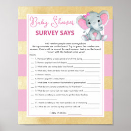 Girl Elephant Survey sagt Baby Gold Dusche Game Poster