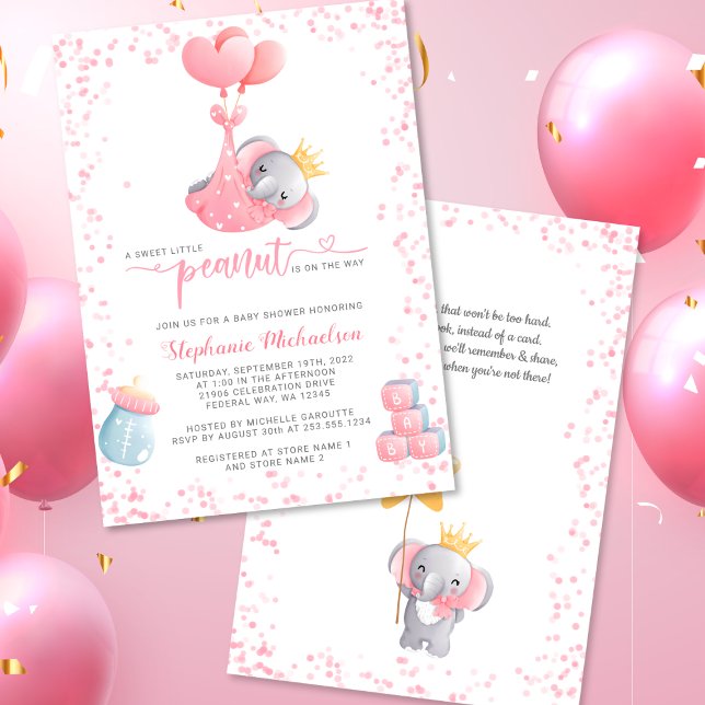 Girl Elephant Sweet Little Peanut Baby Dusche Einladung (Girl Elephant Sweet Little Peanut Baby Shower Invitation)