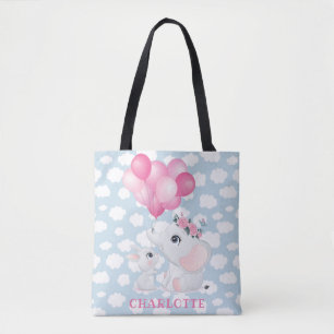 Girl Elephant und Bunny mit Blume und Ballon