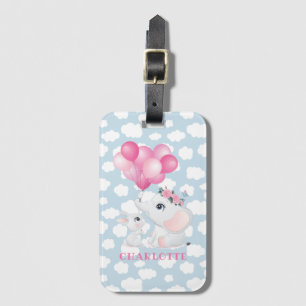 Girl Elephant und Bunny mit Blume und Ballon Gepäckanhänger