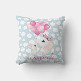 Girl Elephant und Bunny mit Blume und Ballon Kissen