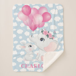 Girl Elephant und Bunny mit Blume und Ballon Sherpadecke