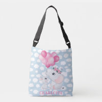 Girl Elephant und Bunny mit Blume und Ballon