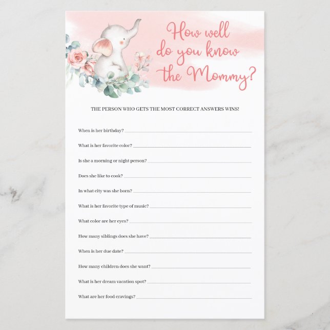 Girl Elephant wie gut kennst du das Mama-Spiel (Vorderseite)