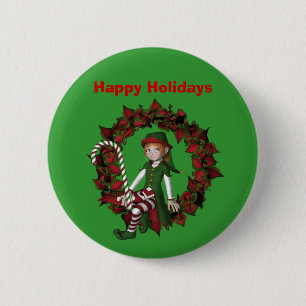 Girl Elf auf Wreath Weihnachtsfeiertag Button Butt
