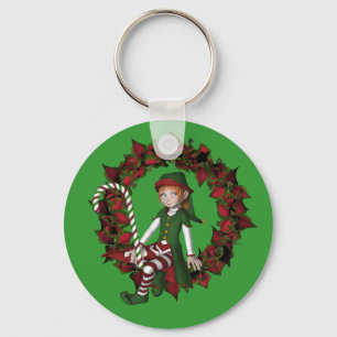 Girl Elf auf Wreath Weihnachtsfeiertag Schlüsselan Schlüsselanhänger