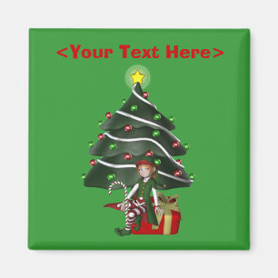 Girl Elf Christmas Tree Holiday Magnet