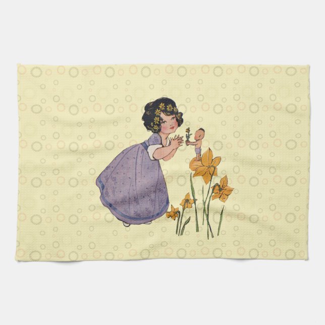 Girl Elf Fairy Daffodil Antique Oaster Handtuch (Horizontal)