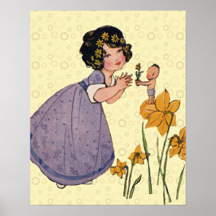 Girl Elf Fairy Daffodil Antique Oaster Poster