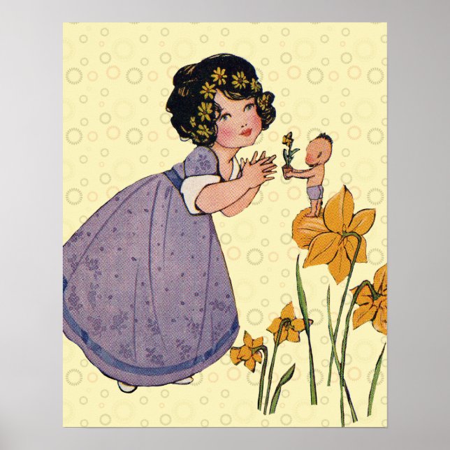Girl Elf Fairy Daffodil Antique Oaster Poster (Vorne)