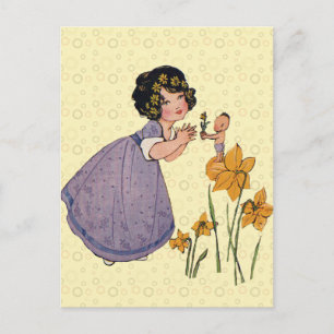 Girl Elf Fairy Daffodil Antique Oaster Postkarte