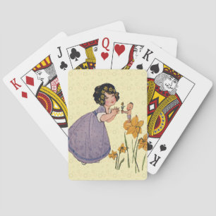 Girl Elf Fairy Daffodil Antique Oaster Spielkarten
