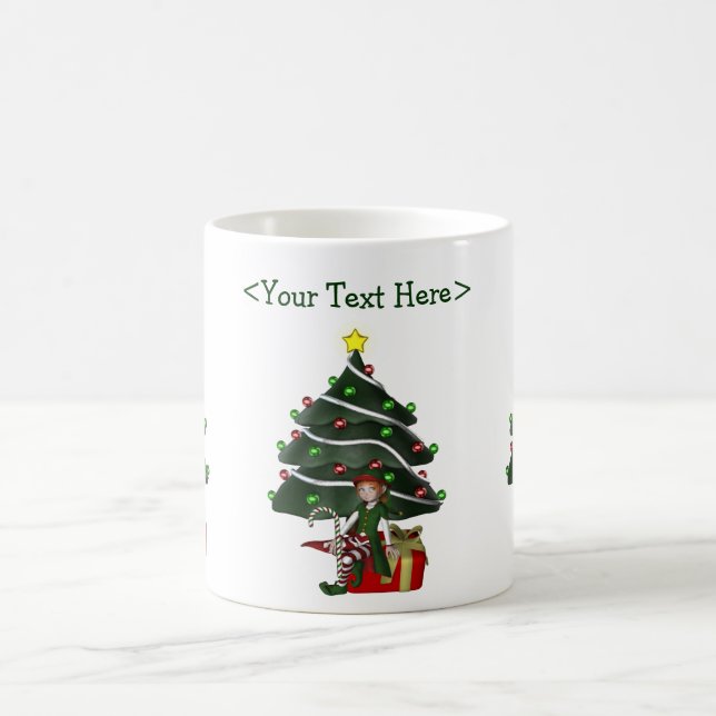 Girl Elf Weihnachtsbaum Personalisierter Urlaub Tasse (Mittel)