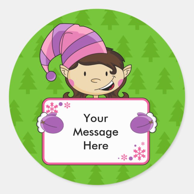 Girl Elf Weihnachtsgeschenk Tag Sticker (Vorderseite)