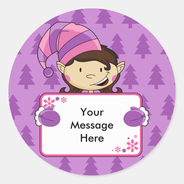 Girl Elf Weihnachtsgeschenk Tag Sticker (Vorderseite)