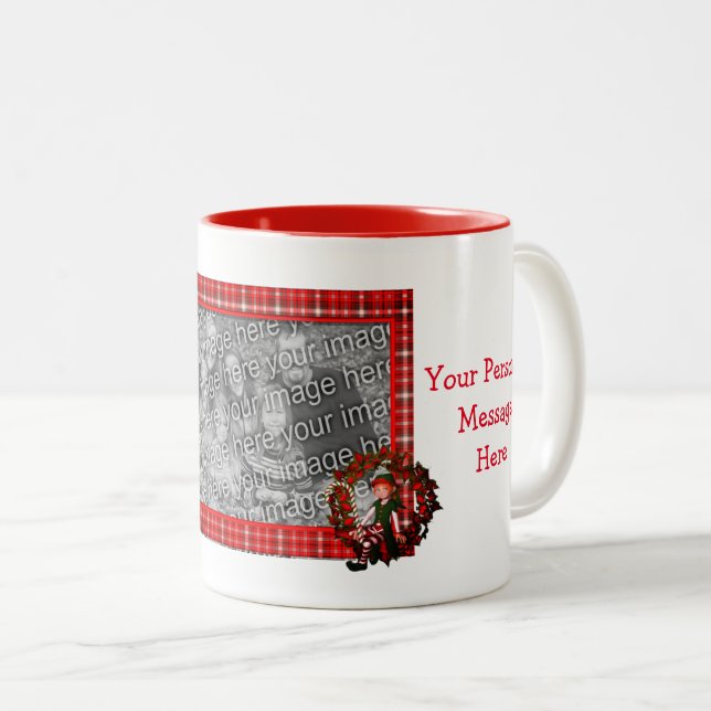 Girl Elf Wreath Christmas Foto Personalisiert Zweifarbige Tasse (VorderseiteRechts)