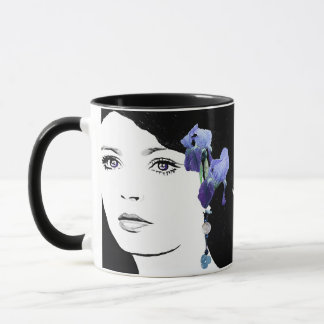 Girl face Emily Name anpassbar blauen Iris floral Tasse
