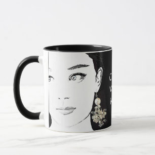 Girl face hübsche Blumenmode-Illustration funky Tasse